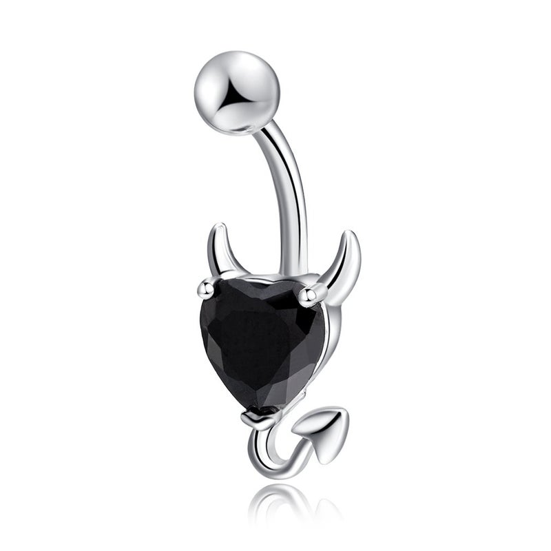 YHMM Devil Heart Belly Button Rings 14G Surgical Steel Navel Barbells Stud For Body Piercing (3 Pcs Red+Black+Clear) - Image 4